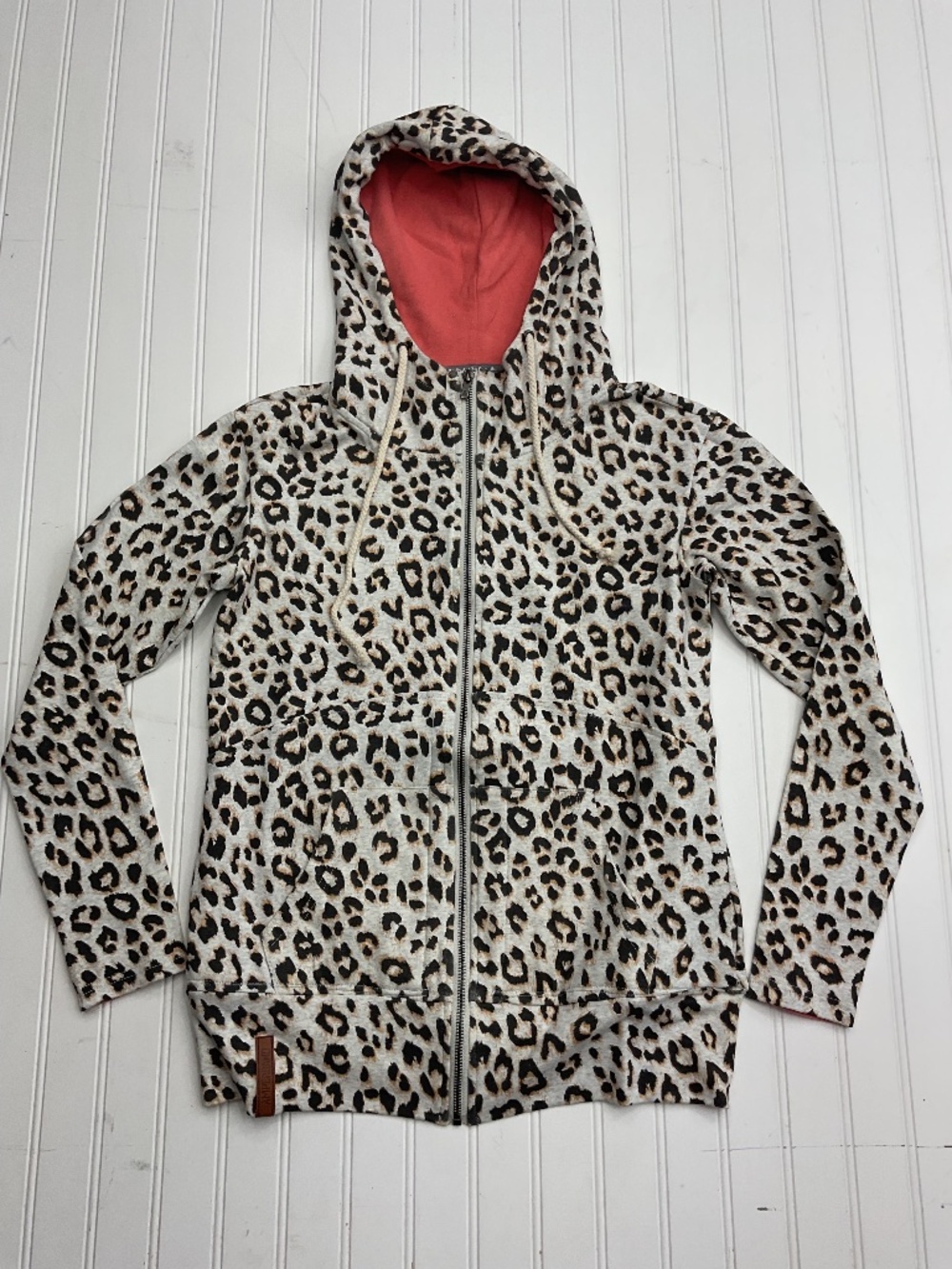 Ampersand Avenue Full Zip Leopard Print Hoodie Coral Pink S